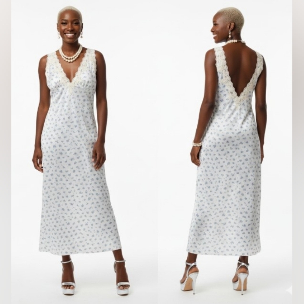 Rumored White and Blue Floral Maxi Dress